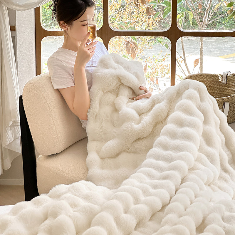 Velmorn - Plüschgestreifte Kuscheldecke für Couch und Bett