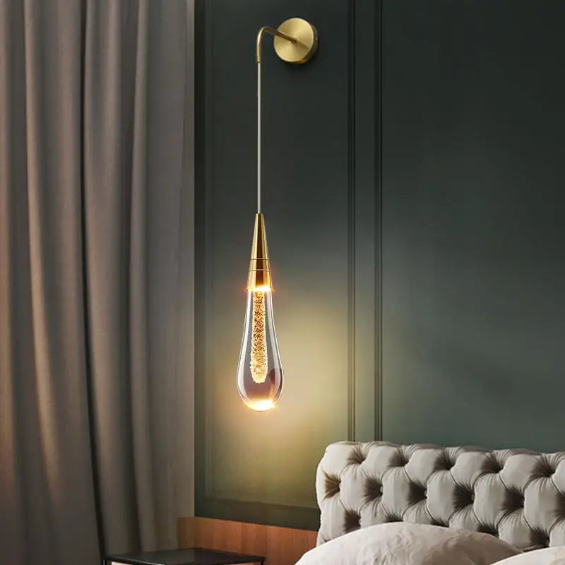 GoldenDrop™ – Luxuriöse Wand-Pendelleuchte aus Kristall in Tropfenform für Schlafzimmer oder Wohnzimmer