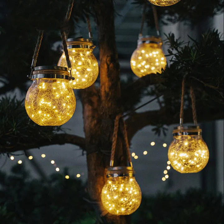 CrackGlow – Solar Hängelaterne aus Rissglas für Garten & Balkon