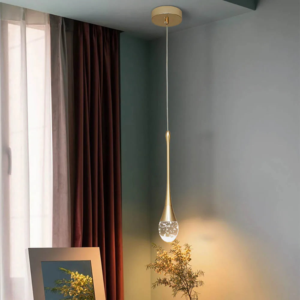 GoldenBubble™ – LED-Hängeleuchte in Gold mit Kristalltropfen & Modernem Design