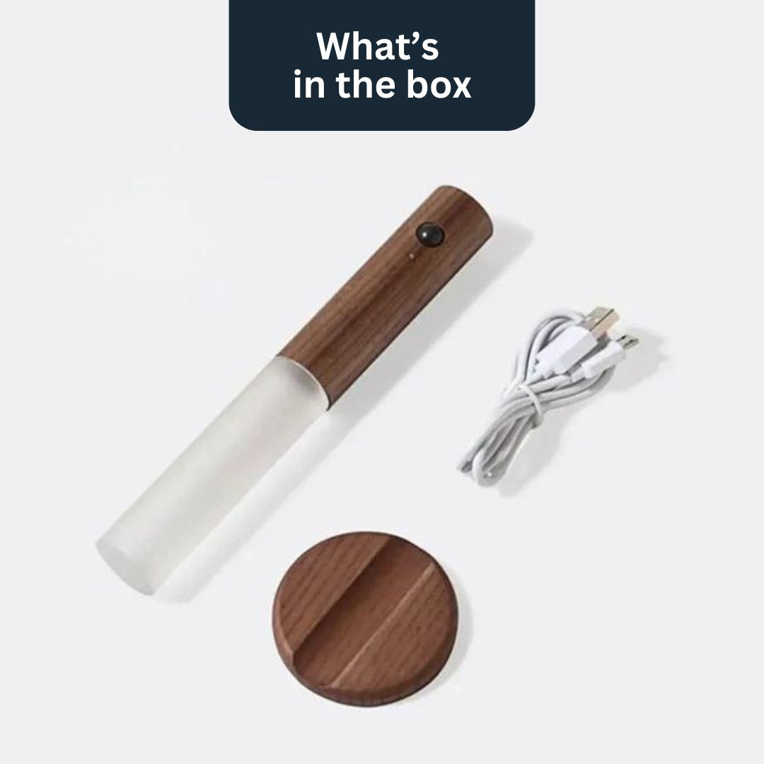 WoodGlo - Wiederaufladbare Wandleuchte aus Holz