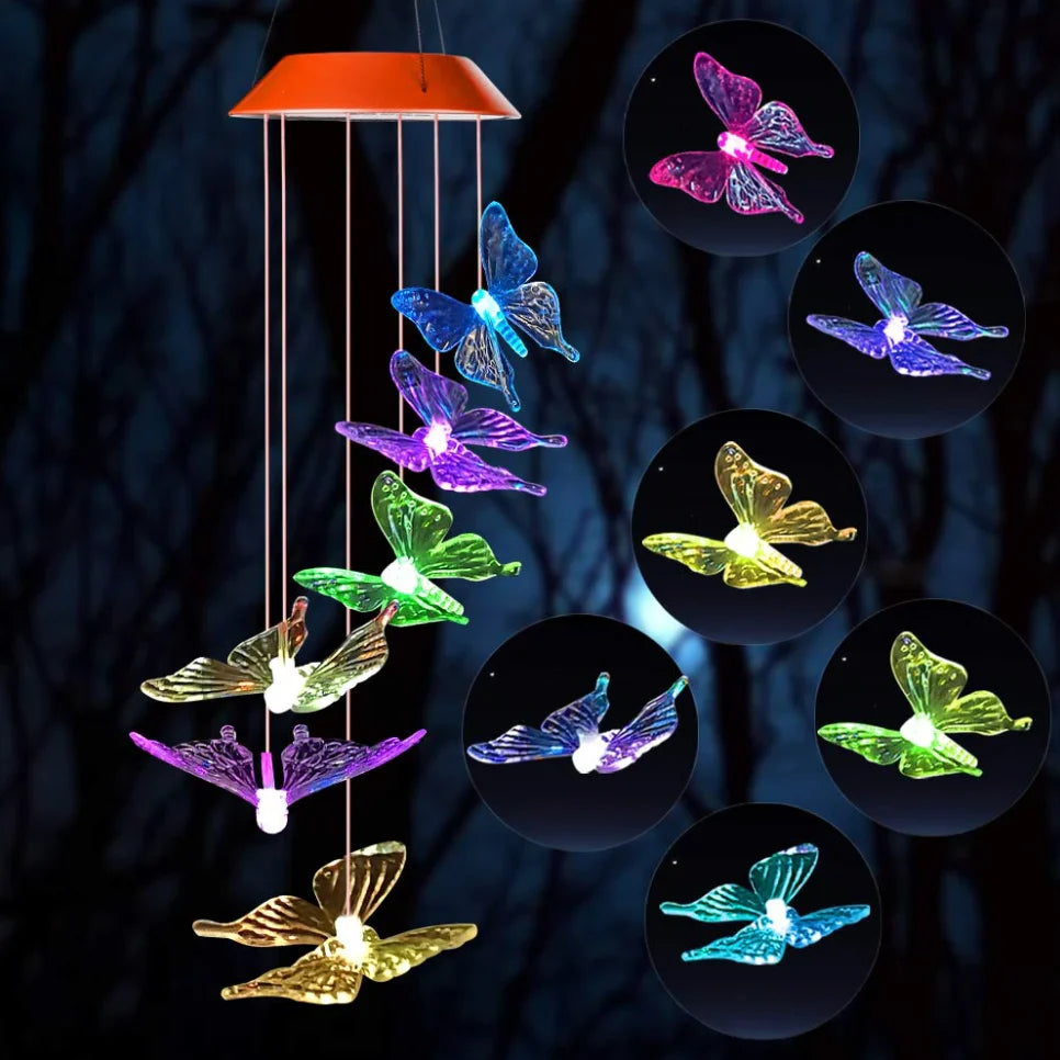 LumaWings – Solar-Windspiel mit LED-Schmetterlingen für Garten & Balkon