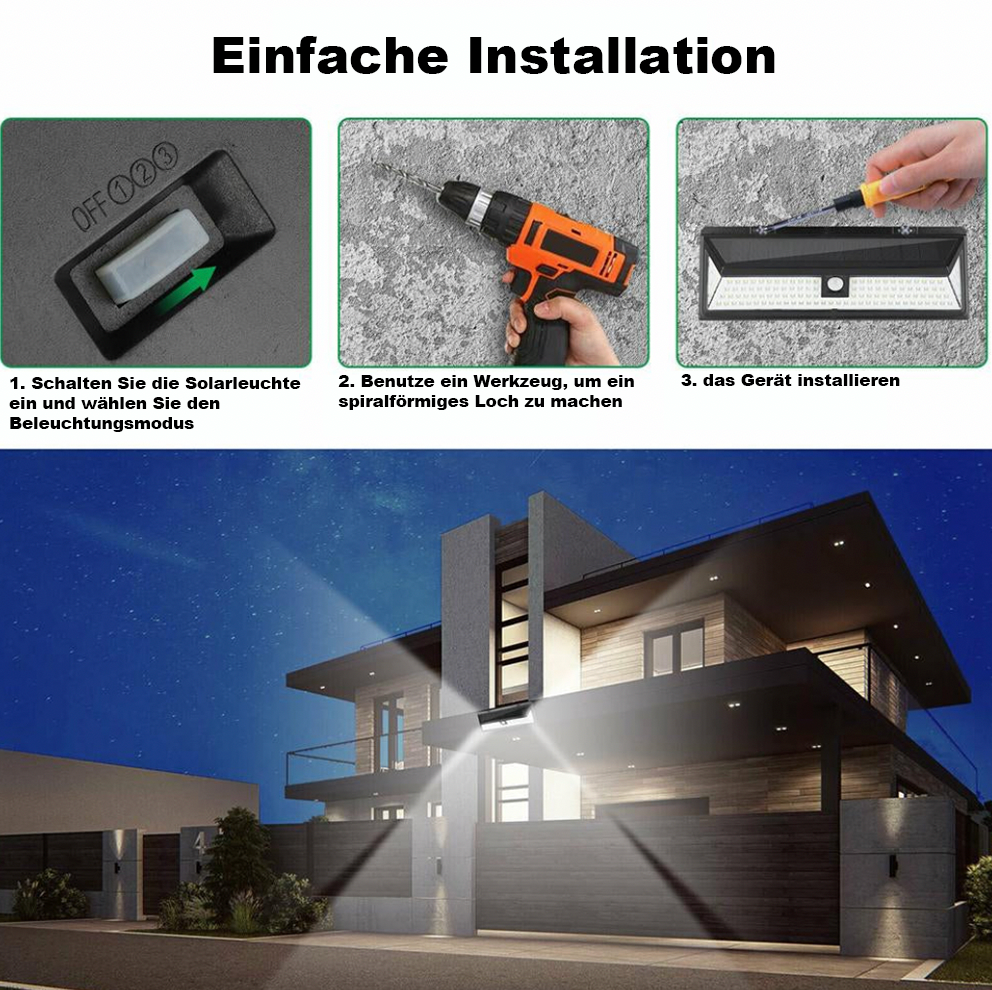 118 LED Solar Wandleuchte für den Zaun – 1000 Lumen Helligkeit