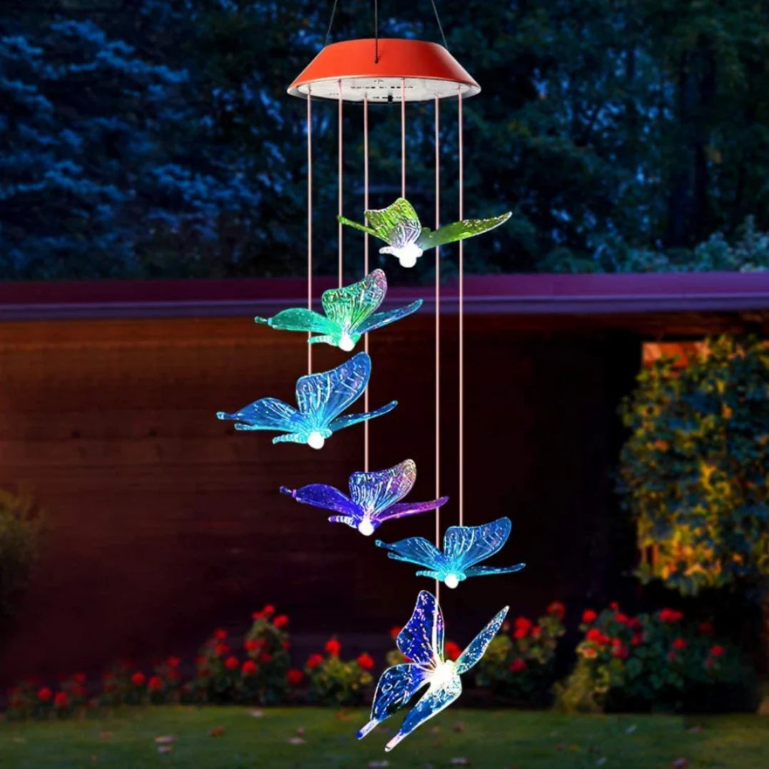 LumaWings – Solar-Windspiel mit LED-Schmetterlingen für Garten & Balkon