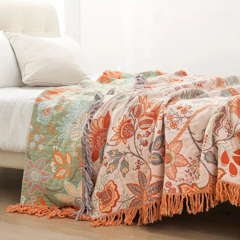 BohoBloom Baumwoll-Tagesdecke mit Quasten