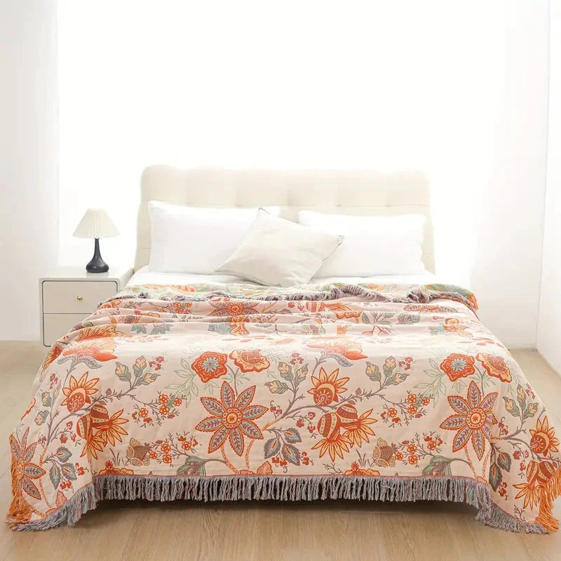 BohoBloom Baumwoll-Tagesdecke mit Quasten