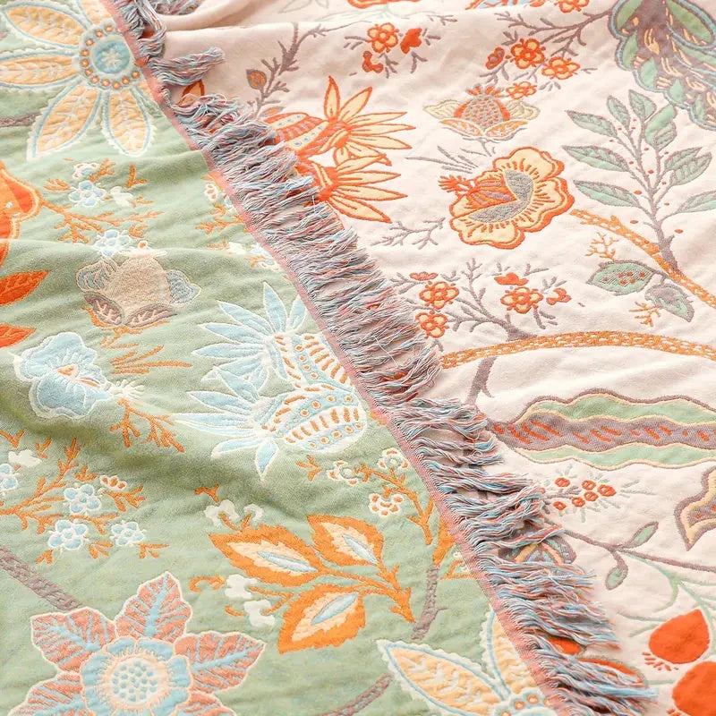 BohoBloom Baumwoll-Tagesdecke mit Quasten
