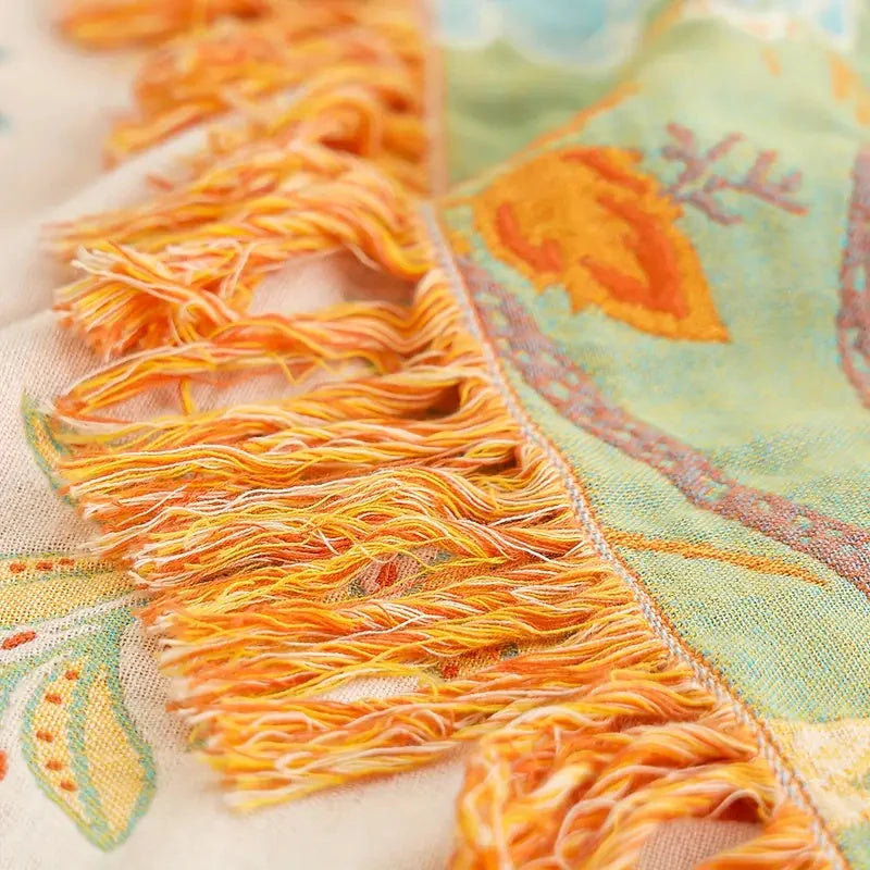 BohoBloom Baumwoll-Tagesdecke mit Quasten