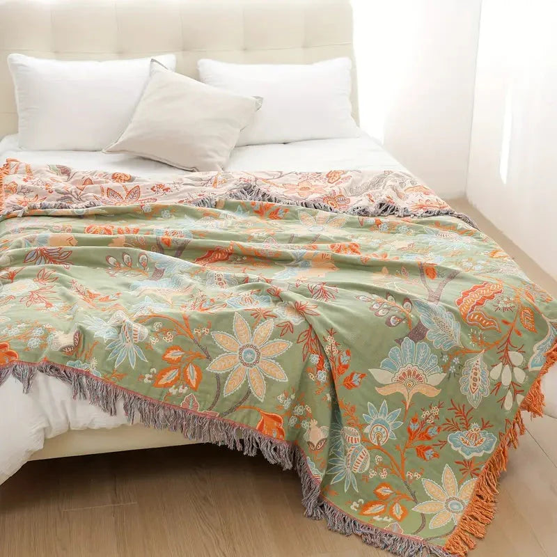 BohoBloom Baumwoll-Tagesdecke mit Quasten