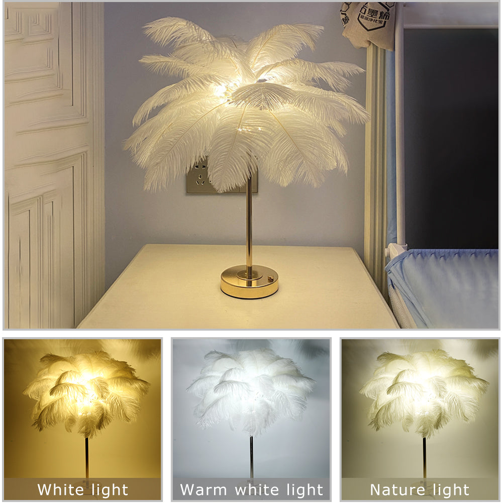 Feathra – Elegante Feder-Tischleuchte mit LED für Schlafzimmer & Wohnzimmer