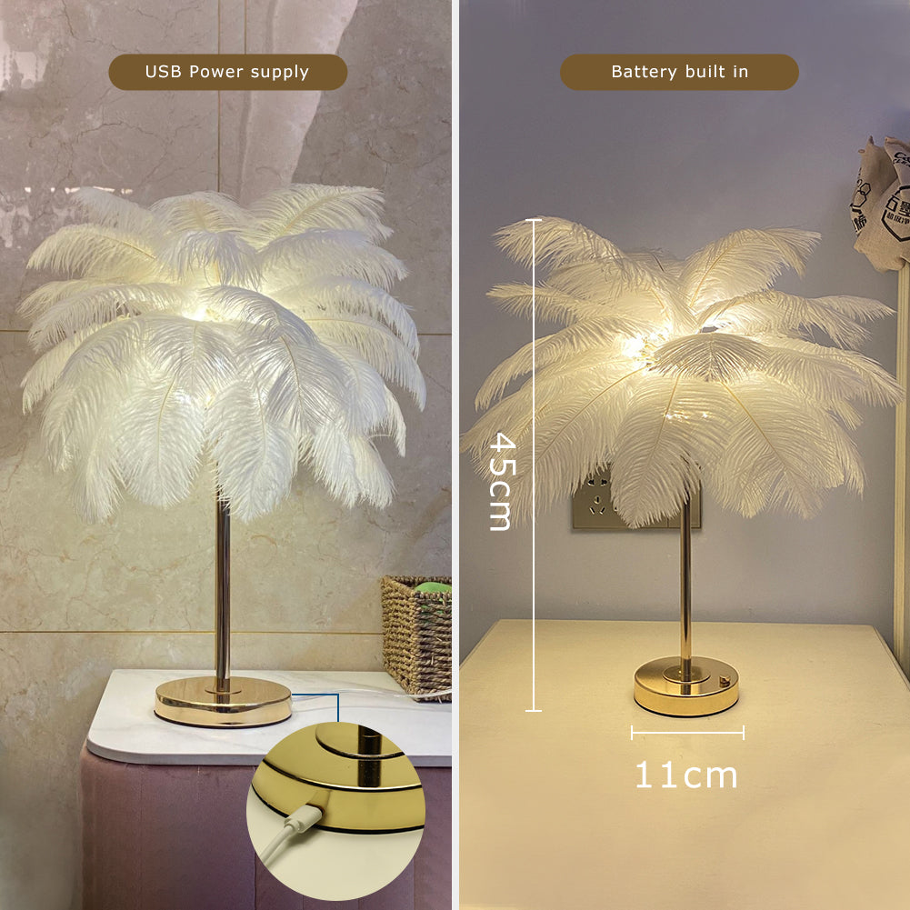 Feathra – Elegante Feder-Tischleuchte mit LED für Schlafzimmer & Wohnzimmer