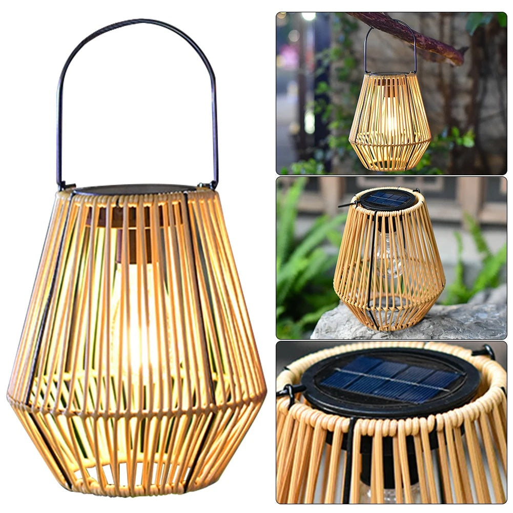 SolWeave – Solarlaterne aus Rattan mit warmweißem LED-Licht für außen