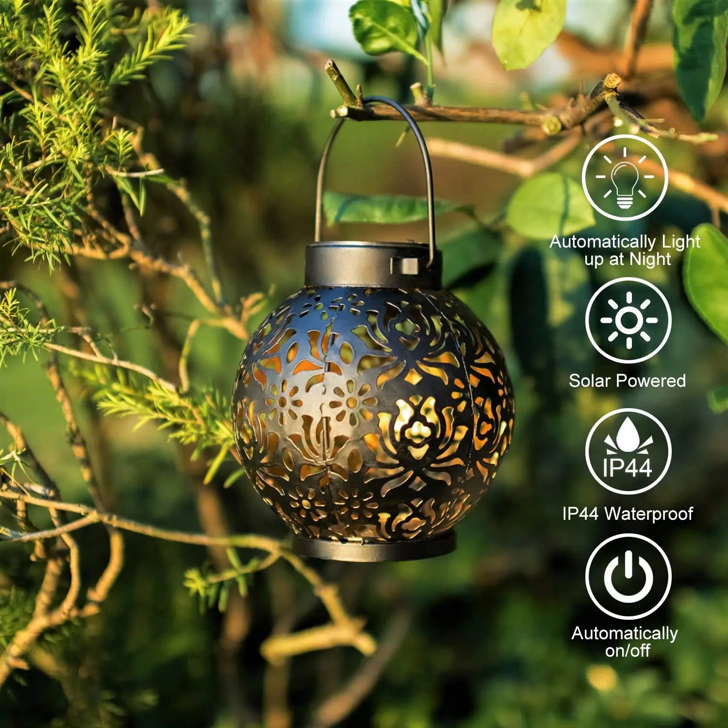 SolAura – Hängende Solar Gartenlaterne mit Musterlicht