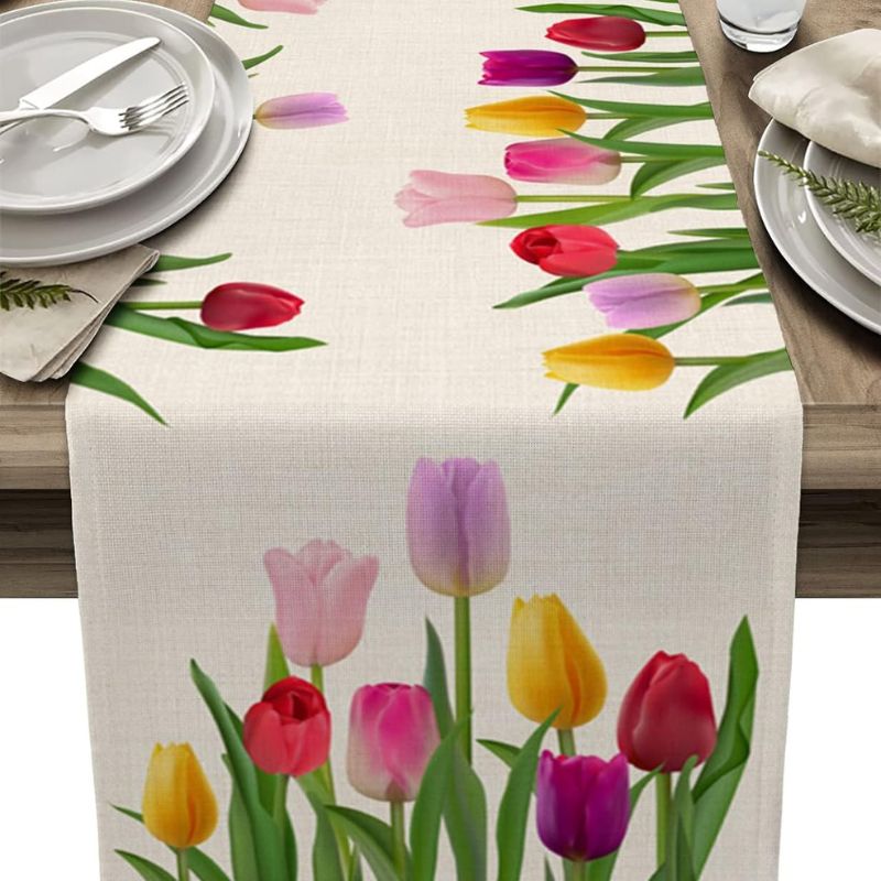 Avella - Oster-Tulpen Leinen-Tischläufer