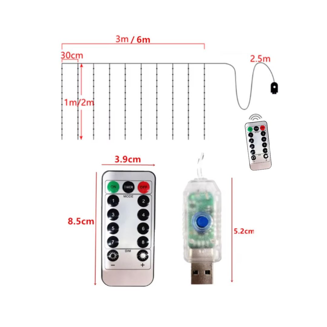 3m Deko-Vorhang LED-Leuchten