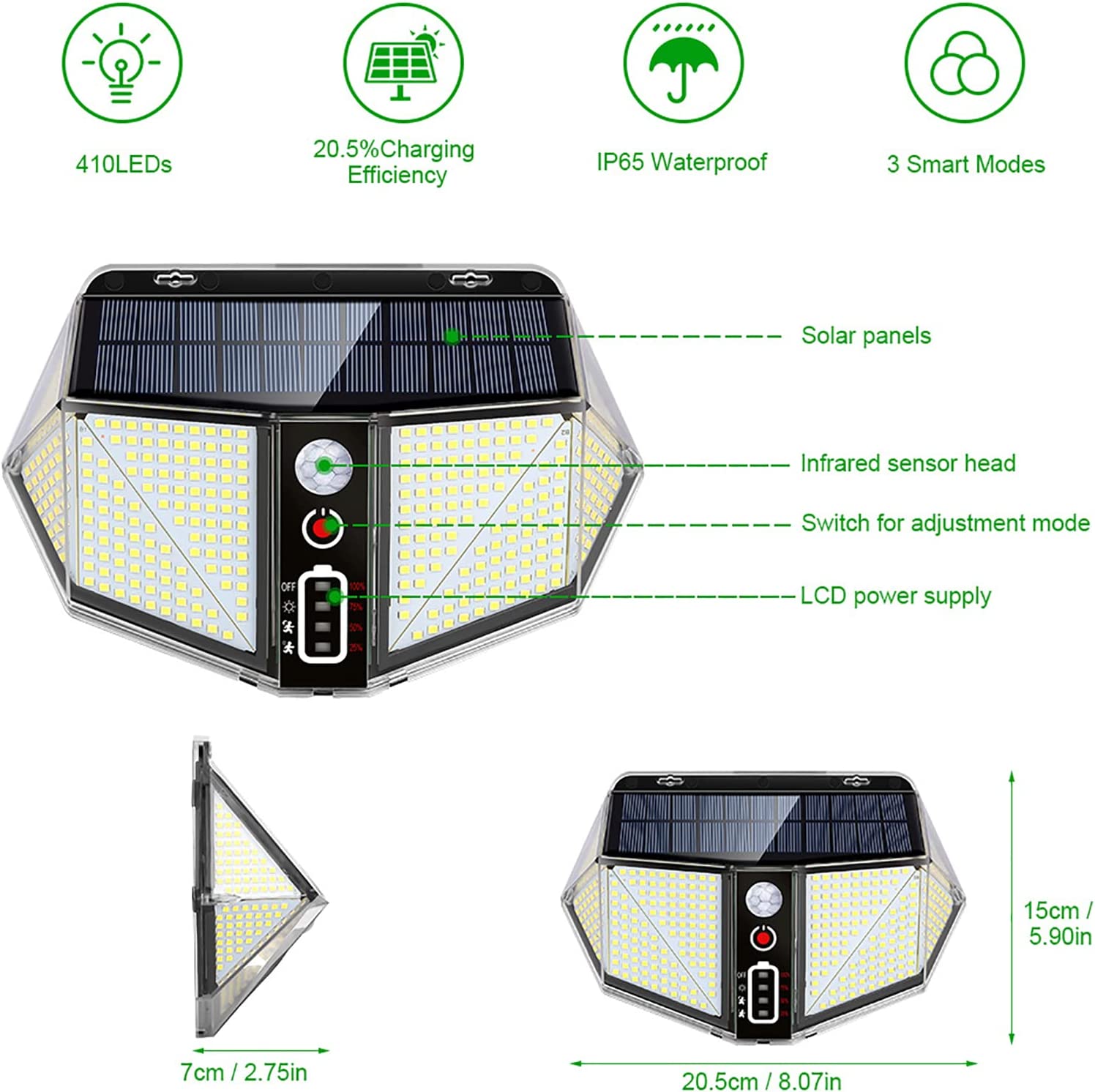 WallMega™- Die 410 LED-Solar-Zaunleuchte