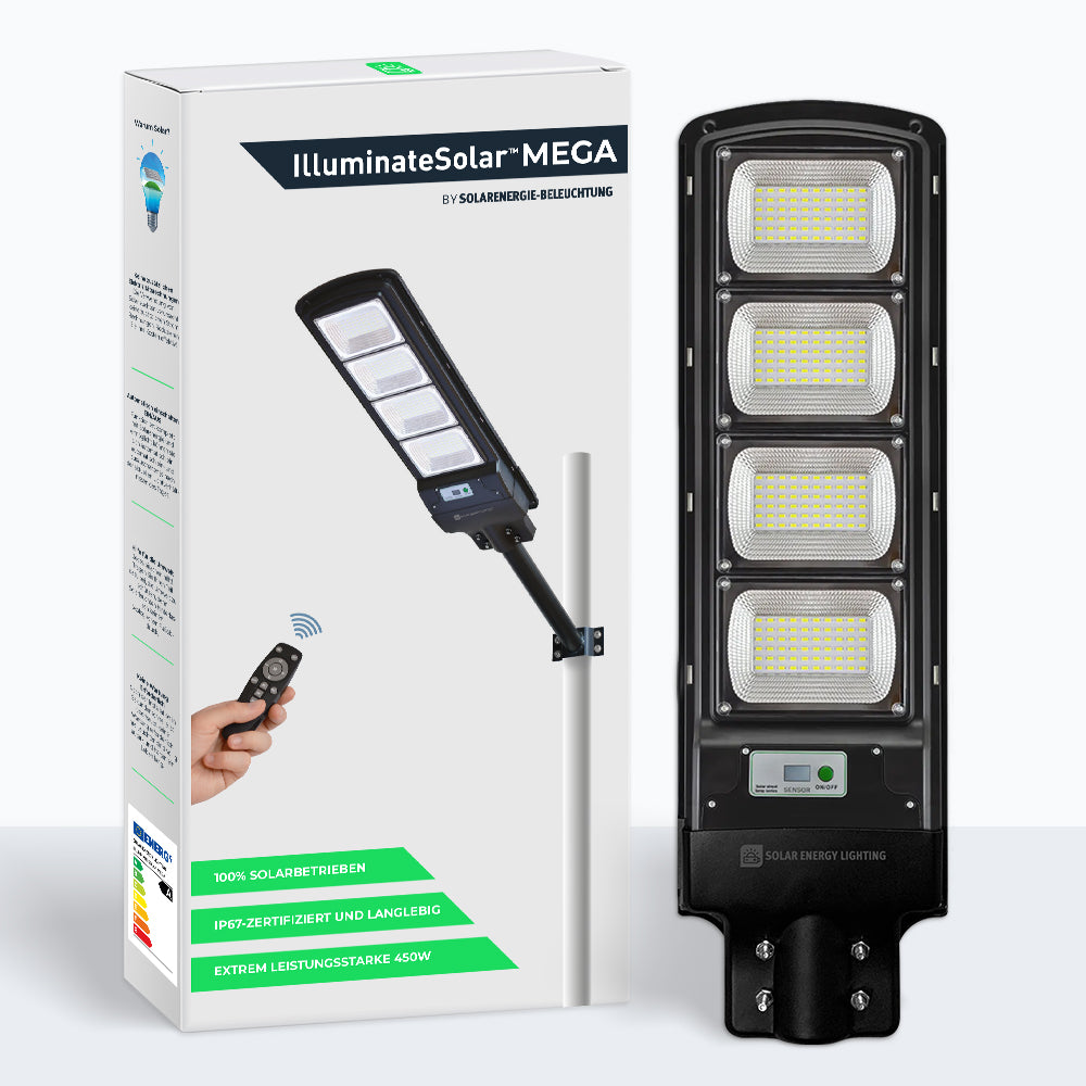 IlluminateSolarMega™ - 3 Lichter + 1 Frei 450W/6500 Lumen Ultra-helle Solar-Straßenleuchte