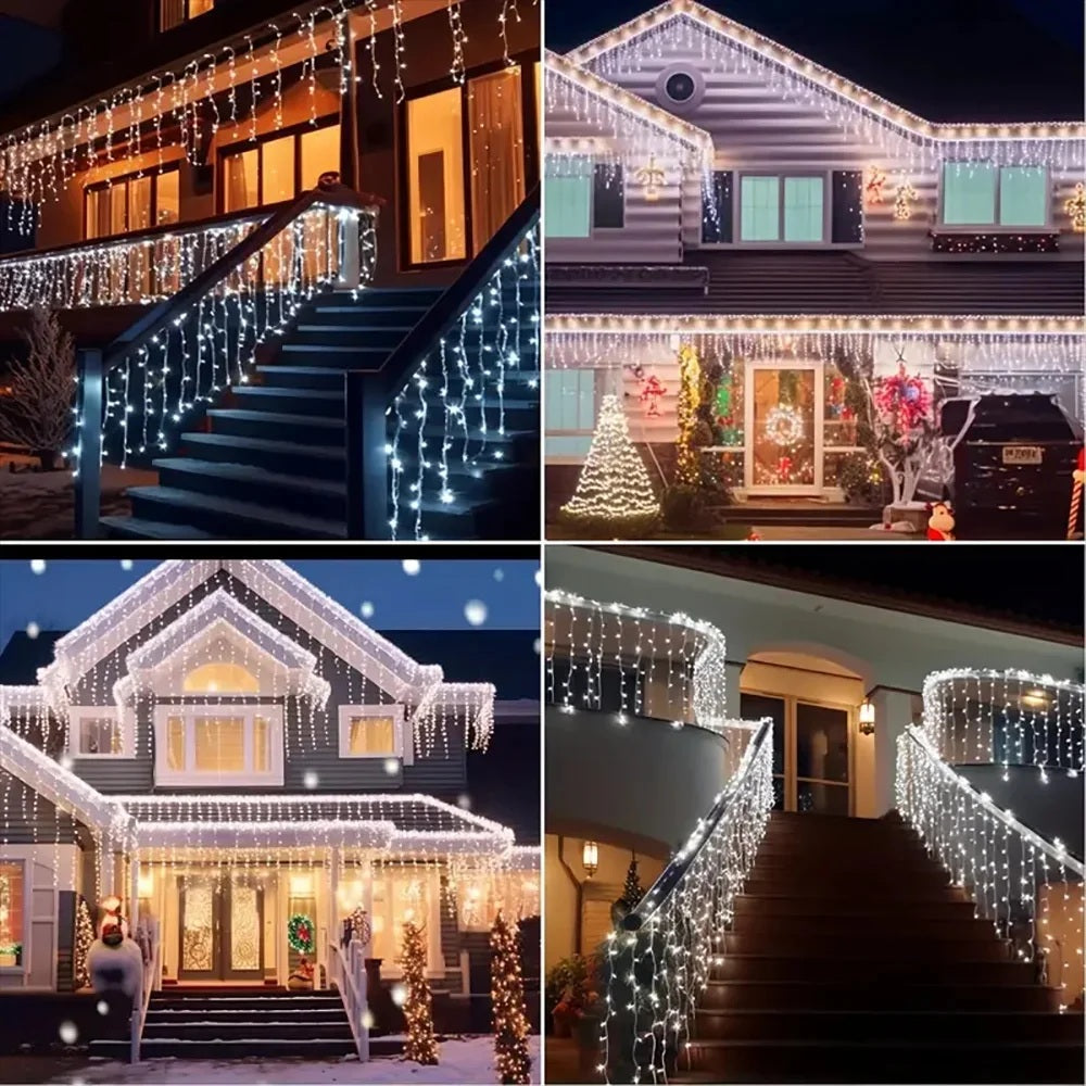 LumiCascade – Solarbetriebener LED-Lichtervorhang mit 96 warmweißen Lichternv