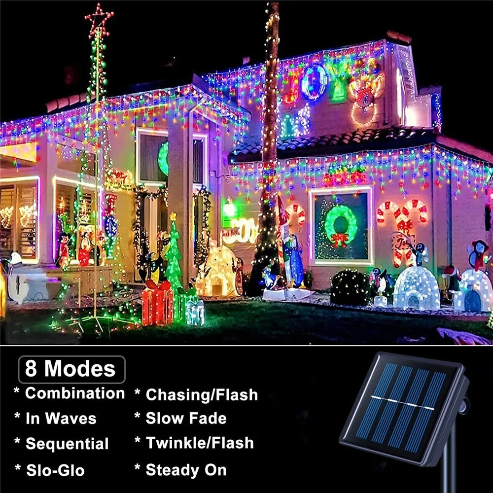 LumiCascade – Solarbetriebener LED-Lichtervorhang mit 96 warmweißen Lichternv