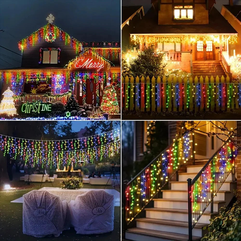 LumiCascade – Solarbetriebener LED-Lichtervorhang mit 96 warmweißen Lichternv