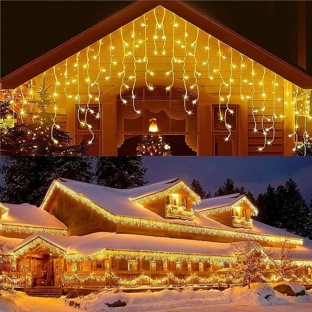 LumiCascade – Solarbetriebener LED-Lichtervorhang mit 96 warmweißen Lichternv