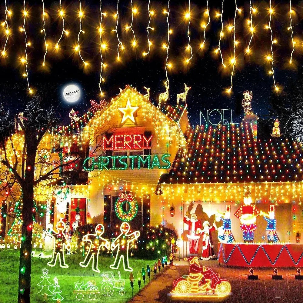 LumiCascade – Solarbetriebener LED-Lichtervorhang mit 96 warmweißen Lichternv