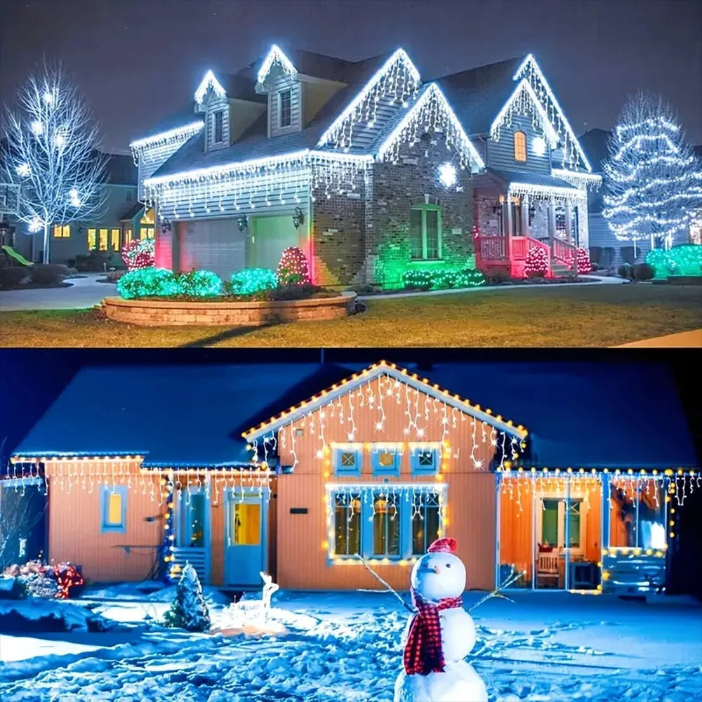 LumiCascade – Solarbetriebener LED-Lichtervorhang mit 96 warmweißen Lichternv