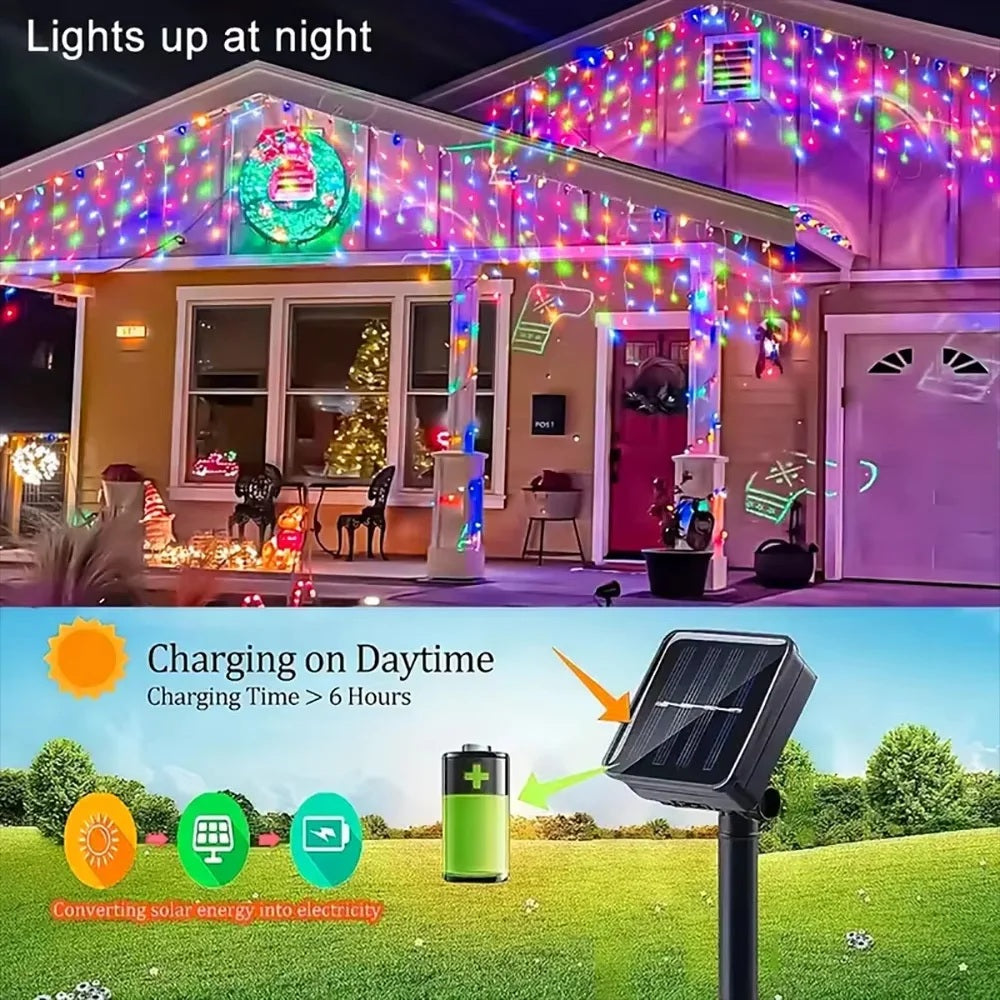 LumiCascade – Solarbetriebener LED-Lichtervorhang mit 96 warmweißen Lichternv