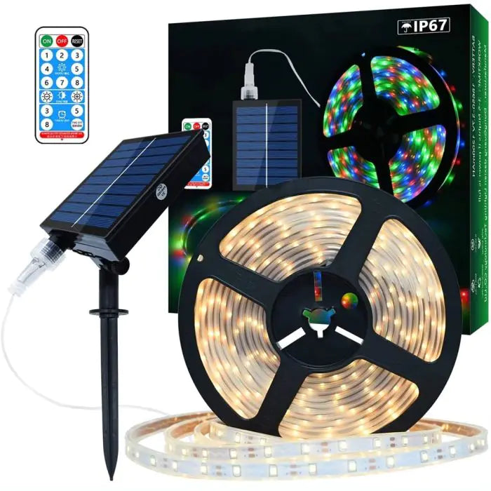 LumiFlex 5M Solar LED-Streifen – Solar & USB, Wasserdicht mit Fernbedienung