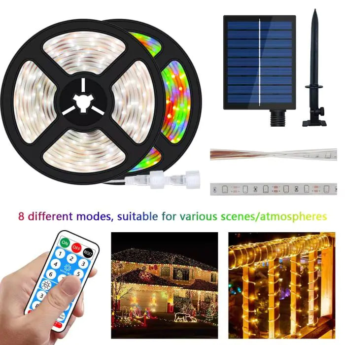 LumiFlex 5M Solar LED-Streifen – Solar & USB, Wasserdicht mit Fernbedienung